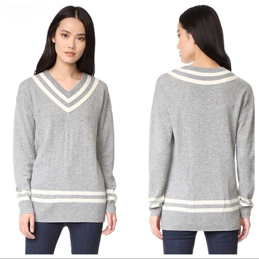 FRAME Varsity Stripe Wool Cashmere V-Neckline Sz L